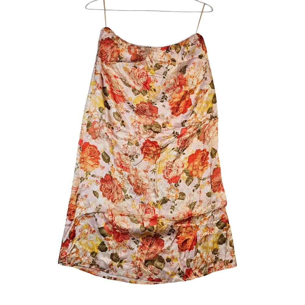 dRA Los Angeles Floral Midi Skirt Orange Yellow Rose Print Lace Trim Size M